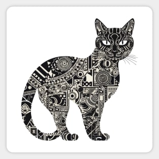 Cat Silhouette Filled With Intricate Geometric Patterns Magnet